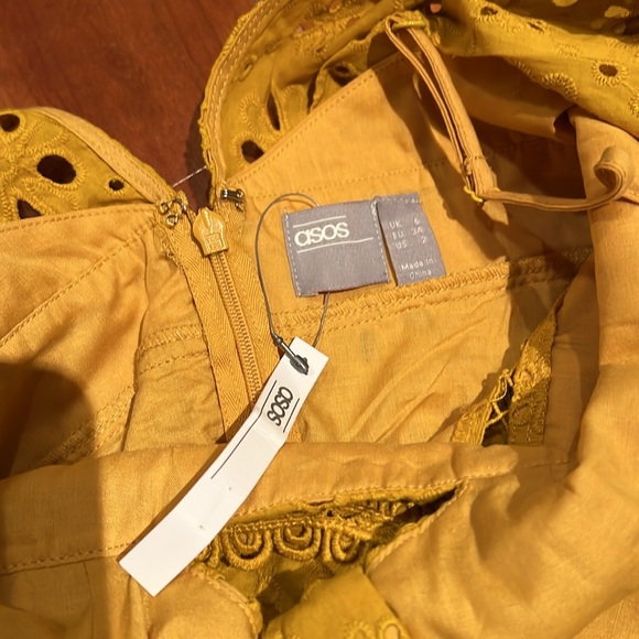 ASOS DESIGN broderie knot front maxi dress in mustard NWT, Size US 2 - Picture 9 of 11